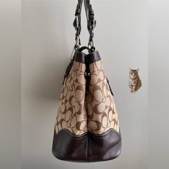 Coach Signature C Buckle Satchel Bag, Original Hang Tag, Brown, Silver Hardware - Picture 3 of 12